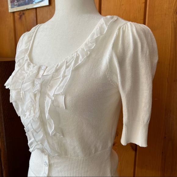 Cropped Ruffled Short Sleeve Cardigan - Picture 2 of 2